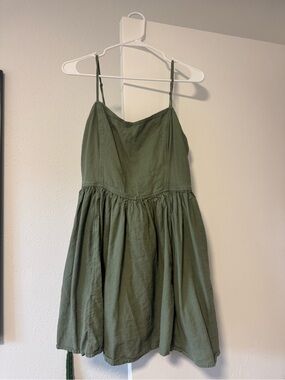 Aerie Green Smocked-Back Baby Doll Mini Summer Dress